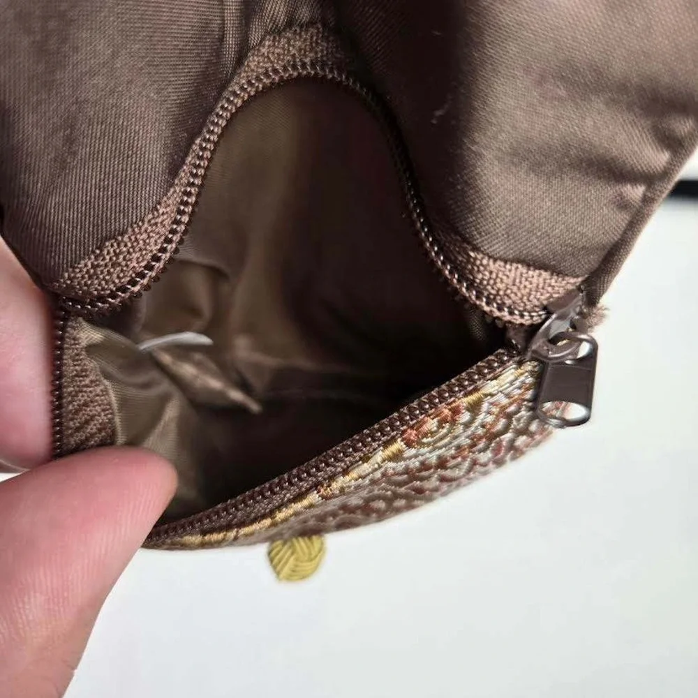 VTG Barbara Bixby Jewelry Pouch Brown Gold Satin Paisley Brocade Travel Bag Smal